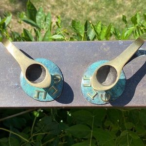 Brass and Enamel Oil Lamps